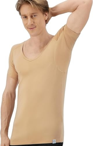 Fibershirts® Anti Sweat Shirt – T-shirt mot svettfläckar – Anti Sweat Undershirt – With ArmPads PRO & Silver Treatment – Herr – Djup V-hals