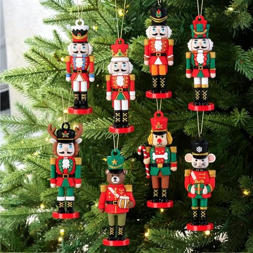8PCS Christmas Nutcracker Ornaments for Tree, Vivid Nutcracker Soldiers Christmas Tree Decorations for Xmas Tree Festive Hanging Ornament Holiday Party Decor