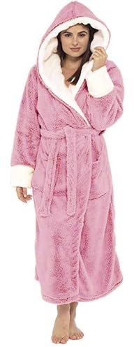 Badponcho för damer, långärmad med huva, lång dampyjamas för vintern, morgonrock av plysch, varm badrock med bälte i stora storlekar, elegant basturock med ficka, loungewear, mjuk nattskjorta
