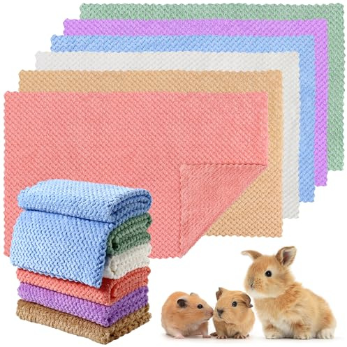 Lot de 6 couvertures en polaire réutilisables et lavables pour cochon d'Inde, 58,4 x 38,1 cm, pour cage de hamster, animal domestique, petit animal, hérisson, lapin, chat, chaton, chiot (6 couleurs)