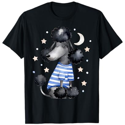 Sleepy Black Poodle Stars And Moon Dog Lover Pigiama da Notte Maglietta