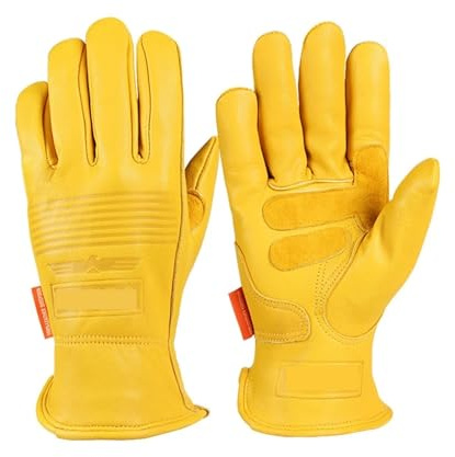 WEOKDFHA Guantes De Esquí Guantes de Trabajo Cuero Retro Hombres Mujeres Guantes Utilidad destreza for Montar a Caballo Apto para Esquiar(Yellow,L)