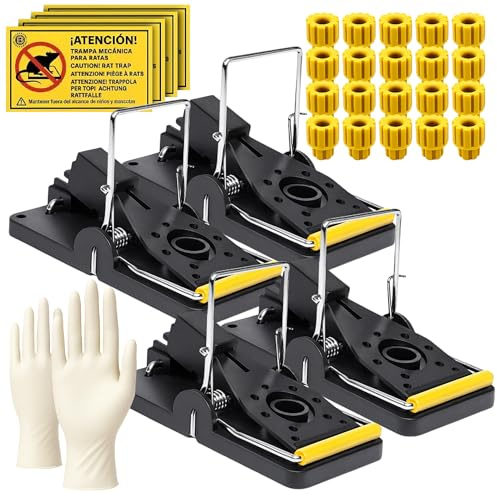 Kit Profesional Antiratas y Ratones 29 en 1 | 4 Trampas Mecánicas Reutilizables de Alta Sensibilidad con 20 Cebos Atrayentes, Guantes y Adhesivos | Sin Veneno BB Barekhome