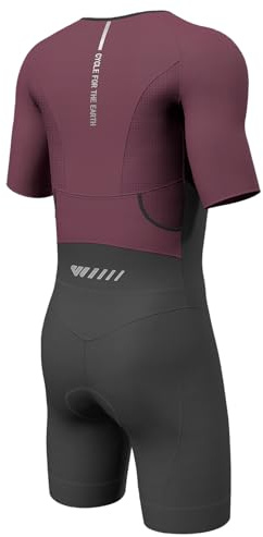 Wulibike Triathlon Anzug Herren Trisuit Kurzarm,Hohe Elastizität atmungsaktiv schnelltrocknend Tri Suits Triathlonanzug für Radfahren Laufen Rennen Training Burgundy XL