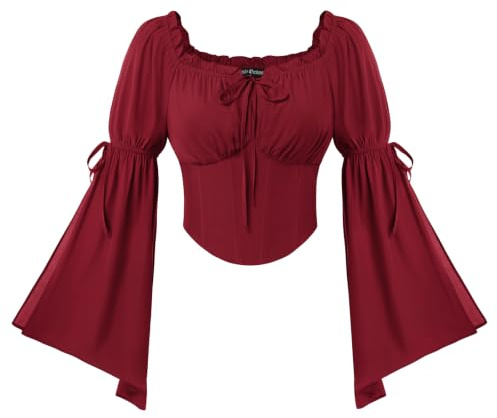 Scarlet DARKNESS kvinnors korsett topp långärmad smockade blusar renässans pirat skjortor