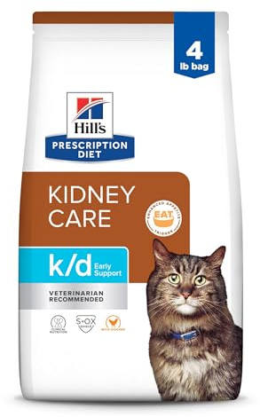 Hill's Prescription Diet k/d Early Support Kidney Care Chicken Flavor Dry Cat Food, Veterinary Diet, 4 lb. Bag