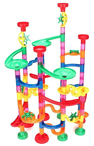 109 Pièces Circuits de Billes Rampe de Course Piste en Plastique Labyrinthe Billes Toboggan à Billes Jeu de Construction Ludique Cadeau Educatif pour Enfants Filles Garçons 3 Ans+