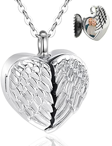 EUDORA Cendres Crémation Collier En Argent Sterling 925 Urne Pendentif Collier Mémorial Cendres Souvenir Pendentif Collier Beaux Bijoux, Chaîne 45cm (ailes d'ange)