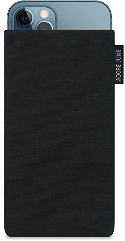 Adore June Classic Schwarz Tasche kompatibel mit iPhone 13 / iPhone 13 Pro/iPhone 12 / iPhone 12 Pro Handytasche aus widerstandsfähigem Cordura Stoff mit Display Reinigungs-Effekt, Made in Europe