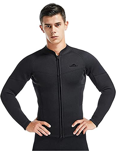 POOSR Muta da Uomo in Neoprene da 3 mm Top Protezione Solare Nera da Surf UV Mantieni la Giacca Calda per la Tuta da Nuoto per Le Immersioni,4XL