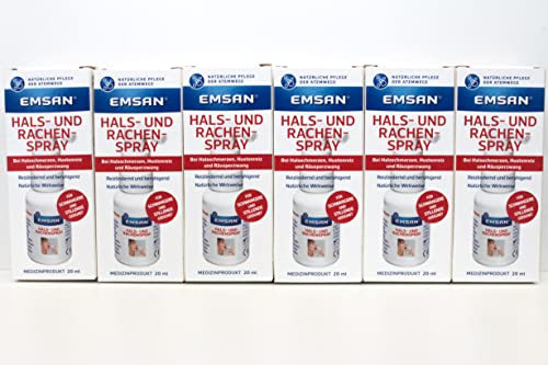Emsan® Hals- und Rachenspray 6er Pack | Bei Halsschmerzen, Hustenreiz und Räusperzwang | Spray mit natürlichem Quellsalz gegen Halsbeschwerden | Reizlindernd | 20 ml (6er Pack)