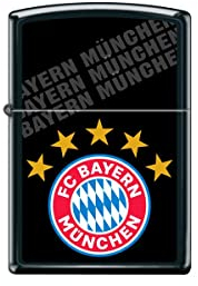 Original Zippo Feuerzeug FC Bayern München schwarz matt Druck NEU 5 Stern - Sturmfeuerzeug Lighter FCB Fan