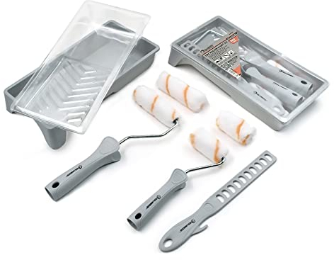 ROLLINGDOG Kleine Farbroller Set – 5,1 cm und 10,2 cm Farbwalzen mit Tablett, fusselfreie kleine Rollenhülsen, Heimdekorationswerkzeug zum Malen von Wand, Decken, Kanten