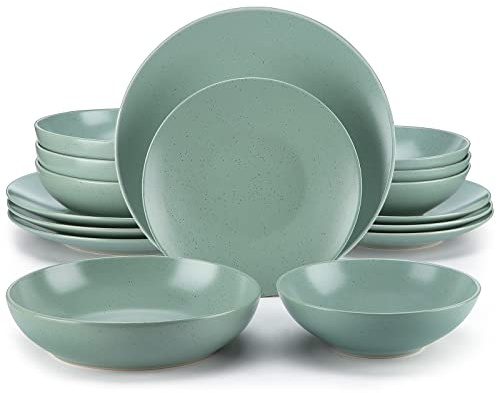 vancasso Sabine Stoneware Dinner Sets- Semimatte Sesame Glaze Crockery - 16 Pieces Dinner Service Set for 4, Include Dinner Plate, Dessert Plate, Pasta Bowl and Cereal Bowl