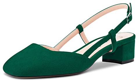 Saekcted Donna Chunky Blocco Basso Gattini Tacco Heel Quadrata Punta Slingback Pumps da Matrimonio Ufficio Dress 3.5 CM Heels Verde B 37 EU
