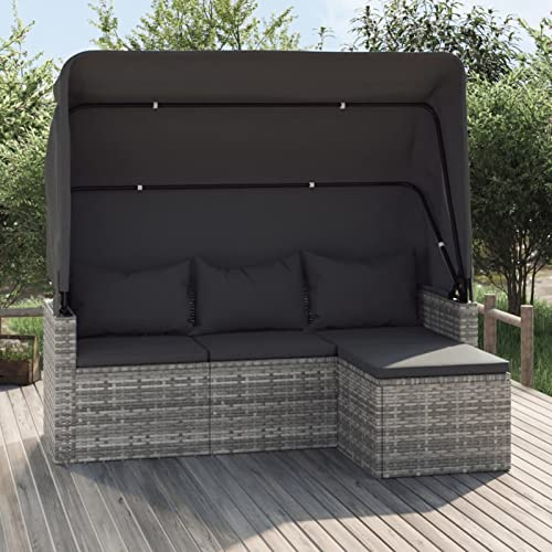 Festnight Balkon Sofa mit Dach Gartensofa 3 Sitzer Gartenlounge Polyrattan Lounge Gartenmöbel Set Rattansofa Loungemöbel Terrasse Terrassenmöbel Rattan Balkonmöbel Keiner Balkon Sonnendach, Grau
