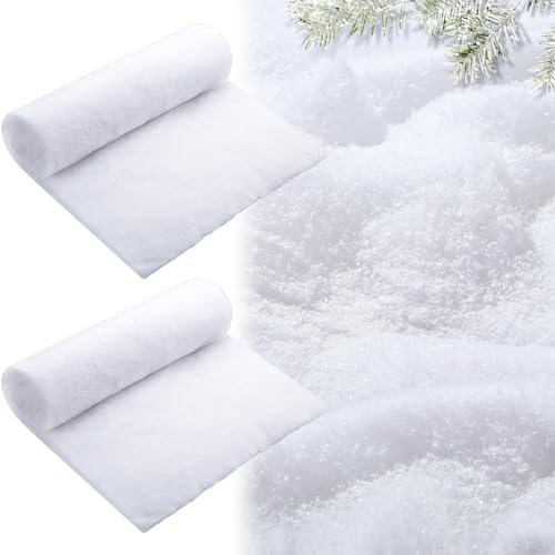 Threan 3 Pack Weihnachten Kunstschnee Dekorationen und Weihnachtliche Schneematte Rollen Set Weiße Weiche Flauschige Kunstschnee Decke für Feiertag Winter Basteln Ausstellung Deko (Weiß)