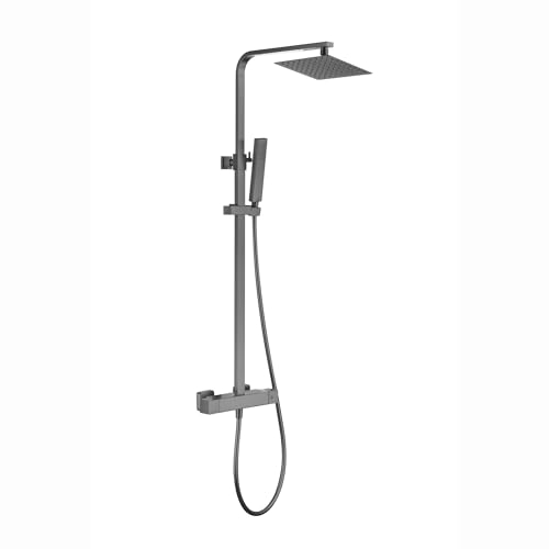 ENKI, ENZO SH0623 Gunmetal Black Shower Set 38 Degree Thermostatic Mixer Shower with Slim Overhead Rain and Handheld Shower, 1-Year Guarantee