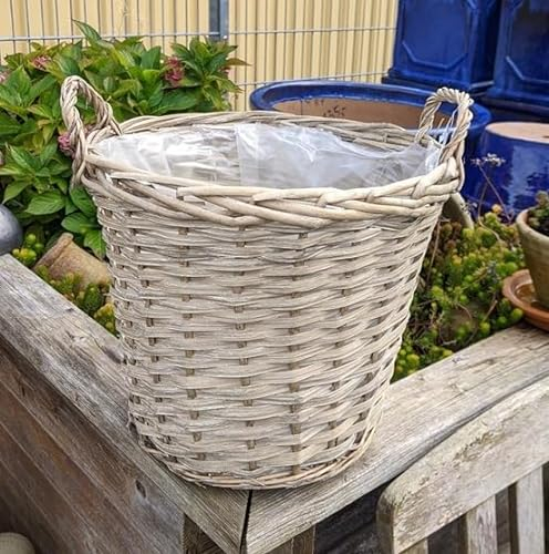 Generisch NEU !! Pflanzkorb ø ca. 20 cm Durchmesser Weide grauweiß, kein Kunststoff !! Blumen Pflanzgefäß Blumentopf Korb Landhaus Ostern Vintage Weihnachten