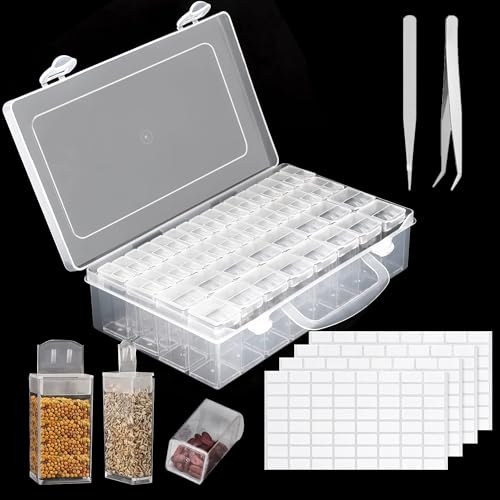 48 Slots 2 Types Seed Box with 64 Label Stickers and Tweezers Seed Storage Box Seed Boxes & Organisers Seed Organiser Suitable for Vegetable Seeds Flowers Fruits Seeds(48 Slots)