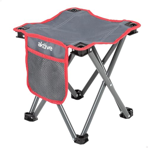 AKTIVE Taburete Plegable para Camping de Acero Resistente al Peso c/Bolsillo (63041)