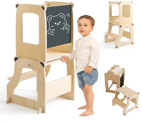 Mamimami Home Multifunktions Lernturm ab 1 Jahr 4 in 1 Abnehmbarer Anti-Kipp Montessori Lernturm Klappbare Tritthocker mit Tafel Für Kinder, für Küche Tisch Bad