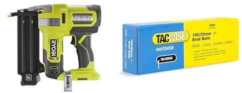 RYOBI - Cloueur d'Assemblage 18G à Air Comprimé 18V ONE+ pour Tirer des Clous de 15 à 50 mm & TACWISE 1710 Clous de Finition Brad Galvanisés de Type 18G / 25 mm, Lot de 4,000
