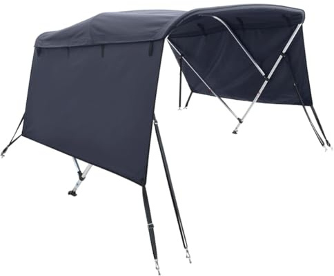 vidaXL 3-Bow Bimini Top Boat Canopy - UV-Proof Blue Polyester Canvas with Aluminum Frame, Sidewalls, and Marine-Grade Stainless Steel Mounting Kit Included (183x198x137 cm)