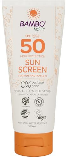 Bambo Nature Crema solare per neonati con LSF50-100 ml | Alta protezione UVA/UVB | Protezione solare per bambini | Impermeabile e dermatologicamente testato | Formula vegana non appiccicosa | Facile