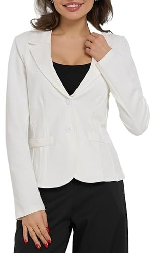 Ballandoro Damblazer i Trikå – Figursydd Jerseykavaj utan Foder och Fickor – Casual Kavaj för Kontor och Vardag – Resvänlig och Mjuk Blazer för Kvinnor, Mjölkvit, XL
