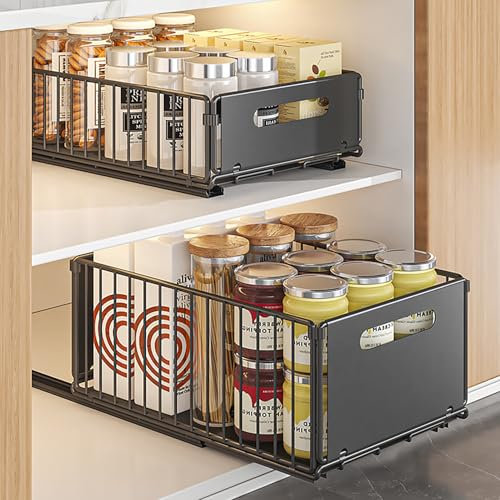 2Pack Faltbarer Ausziehbarer Schrank-Organizer, Ausziehbare Schubladen-Regalaufbewahrung, Küchenschrank Innenschublade Organizer Ausziehbar für Speisekammer und Badezimmer Waschtisch ( Large+ Small)