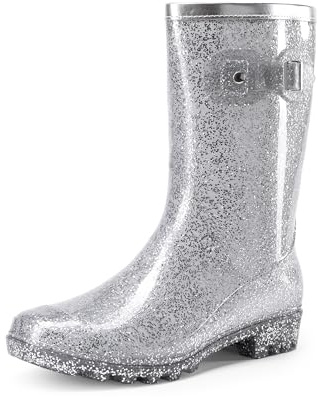 DREAM PAIRS Stivali di Gomma da Donna Scarpe da Pioggia Alti di Moda per Uso Esterno,Size 39,Argento,DWEMRB2507