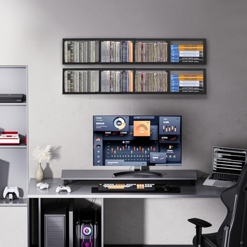 kunghei 2 Pcs Black 34Inch Media Storage Rack CD DVD Wall Organizer Shelf Metal Floating Cube Shelves Frame for Audio Video Game Book CD DVD for Home Bedroom Living Room Office