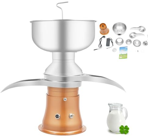 ROGONPDK 5 liter elektrisk mjölkcentrifugeringsavskiljare, 50 l/h mjölk, grädde, centrifug, mjölkseparator, ramcentrifug med mjölktank, 9800-11000 rpm, centrifugeringsmaskin för komjölk, getmjölk