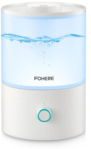 FOHERE Luftbefeuchter Schlafzimmer, 3.2L Leiser Baby Luftbefeuchter with Top-Fill, 28 Stunden, 360° kühler Nebel, BPA-frei, Aromadiffusor, 7 Farben Nachtlicht for Pflanzen heim Büro