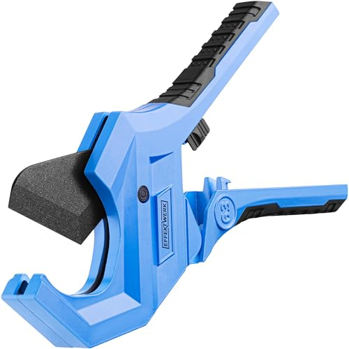 EffektWerk - Cortatubos de carraca para PVC - 63 mm - Herramienta de corte de alta resistencia para PEX, PPR, PE, mangueras de plástico, tubos y tuberías de fontanería