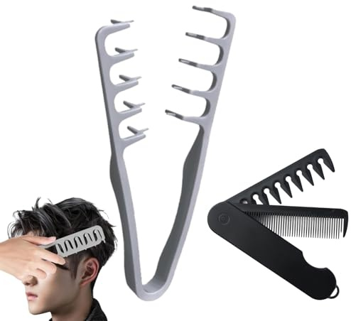 Brosse à Cheveux Bouclés Pour Homme, Peigne Texture Cheveux Bouclés Pour Homme, Peigne Dent Large, Poils Duveteux, Racines De Cheveux, Pince De Levage Pour Amis, Famille (Gris)