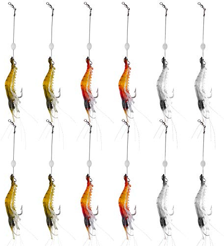 WANBY Fishing Shrimp Lures Artificial Silicone Soft Bait Set Luminous Swimbait Shrimp Fishing Lure with Hooks Fishing Tackle Freshwater/Saltwater