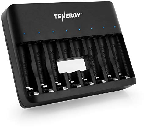 Tenergy TN477U 8-Bay Fast Charger for AA/AAA Ni-MH/NICD Rechargeable Batteries with Micro USB and USB C Inputs