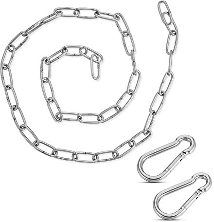 Xinstroe 1 Meter Stainless Steel Hanging Chain with Two Carabiners, Hanging Hammock Chair Punching Bags Pilates Coil Chain, Heavy Duty Indoor Outdoor Hardware Accessories