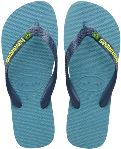 Havaianas - Brasil Logo, Chanclas Icónicas, Cómodas y Duraderas, Tiras con Bandera de Brasil y Suela Antideslizante con Franjas de Colores, Adultos Unisex, Nautical Blue, 10/11