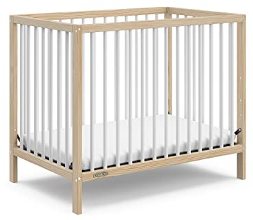 Graco Teddi 4-in-1 Convertible Mini Crib with Bonus Water-Resistant Mattress (Natural with White) – GREENGUARD Gold Certified, 2.75-Inch Mattress Included, Convenient Size, Easy 30-Minute Assembly