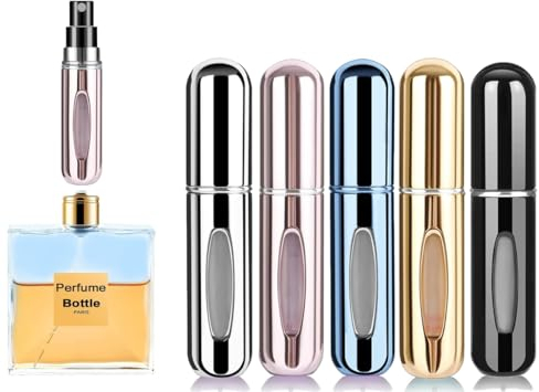 Rosiya Perfume Atomiser pack of 5pcs Perfume Travel Bottle, 5ML Refillable Perfume Spray Bottle Easy to Refill Empty Atomiser for Purse, Handbag, Pocket and Luggage (Glossy)