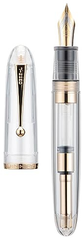 Asvine Jinhao 9019 - Penna stilografica, serie Dadao #8, pennino fine, corpo in acrilico trasparente con clip dorata, penna di grandi dimensioni