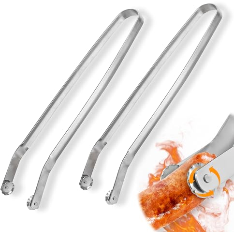 Pince Barbecue INOX à Roulette - 40 cm - Ustensile Professionnel pour Griller, Cuisson et Buffet Extérieur - Idéale pour Saucisses, Viande, Salade et Fruits