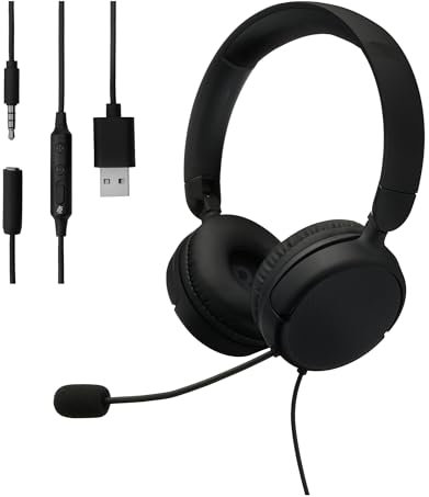 Amazon Basics Auriculares con cable para ordenador con micrófono, plegables, tamaño única, negro