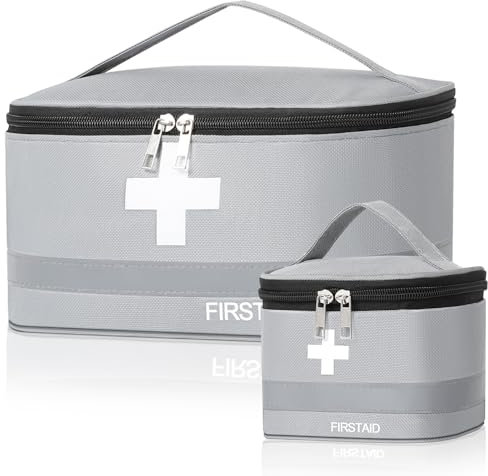 Cozary 2 Pièces Trousse de Secours Vide, Grandes & Petites Trousse Pharmacie Voyage, Étanche Sac de Médecine Portable, Boite Medicaments Rangement, pour Outdoor, Maison, Voyages - Gris