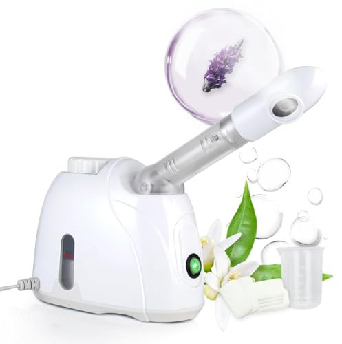 Facial Steamer Professional Spa Home Facial Steamer Sauna Pores Cleanse Warm Mist Moisturizing Beauty Instrument with Aromatherapy Design (White 80ml)