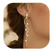 Gold/Silver Clip on Earrings Non Pierced for Women - 14K Gold Plated Long Tasse Drop Dangle Clip Earrings - Cubic Zirconia Leaf Earrings for Women Gold Wedding Jewelry Gifts G1