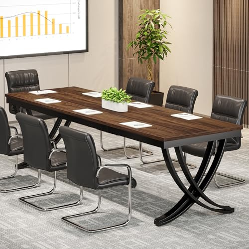 Tribesigns 6.5FT Conference Table for 6-8 People, 78 inch Long Rectangular Seminar Table with Strong Metal Frame, Business Boardroom Desk for Office Meeting Conference Room (1PC, Brown)